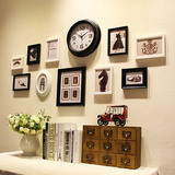 创意家居现代欧式客厅实木照片墙相框墙个性挂钟装饰组合墙饰包邮