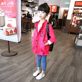 MIKA童装 2016春装新款韩版手工钉珠贴布女童纯棉中长款风衣外套