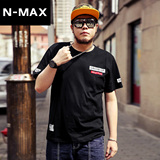 NMAX大码男装潮牌 夏季新款黑色纯棉短袖T恤 胖子宽松半袖体恤衫