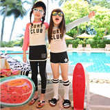 韩版新款儿童泳衣运动分体平角裤长袖防晒中大女童女孩学生游泳衣