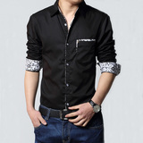 2016春季男士韩版纯色宽松型春款加肥加大码长袖衬衫男衬衣