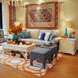 自来利欧式客厅茶几地毯 简约现代橘色样板间卧室床尾地毯定制