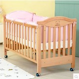 小米米婴儿木床 榉木无漆原木色儿童床 多功能婴儿床 书桌