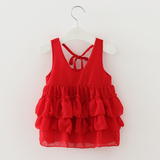 夏季薄款女童婴幼儿红色雪纺蛋糕裙子宝宝周岁礼服装公主裙连衣裙
