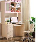 粉色简约小女孩儿童直角转角书桌电脑桌带书架组合实木环保家具