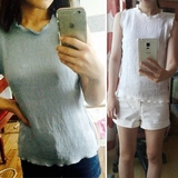 韩国代购2016夏装韩版修身短款荷叶袖背心木耳领无袖T恤上衣女