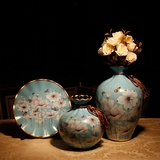 瓷大号花瓶三件套工艺品摆设装饰品玄关电视柜创意摆件欧式花插陶