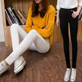 2016新款 女式牛仔裤 韩版黑白色铅笔裤 弹性高腰牛仔长裤