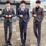 【天天特价】春装韩版 男士修身西服套装男英伦暗格男西装 三件套