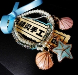 原创手工韩国手饰蓝色海风珍珠贝壳手链 水晶海星人鱼公主的礼物