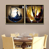 酒杯两拼画纯手绘油画餐厅简约静物装饰画沙发背景有框画壁画挂画