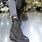 梵莉思欧洲站2015秋季新款女靴 尖头坡跟高跟套筒短筒短靴子女潮