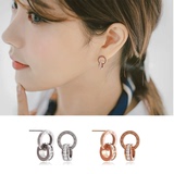 韩版简约925纯银双环指圈耳钉耳环女 时尚奢华18K玫瑰金耳饰饰品