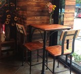 包邮 铁艺咖啡桌甜品店桌椅户外阳台桌子美式复古实木组合桌茶几
