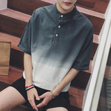 Cordial 韩版最新时尚休闲高领纽扣拼接渐变短袖男士衬衫