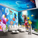 3d立体海底世界海洋鱼大型壁画 卡通儿童主题房 无纺布墙纸壁纸