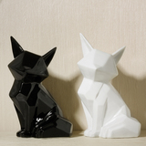 新品欧式现代工艺品陶瓷室内桌面办公室装饰黑白狐狸创意动物摆件