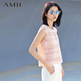 Amii2016无袖背心女夏季镂空蕾丝外穿宽松大码短款雪纺上衣打底衫