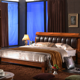 乌金木色实木床 现代中式软靠实木床 简约双人床 婚床