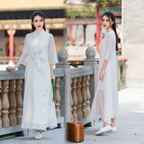 2016年夏季新款天丝中袖中国风连衣裙 开叉印花朴素简约大方