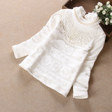 女童白色打底衫秋冬款韩版童装Ｔ恤儿童纯棉长袖蕾丝加绒加厚上衣