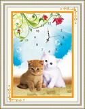 包邮精准5D款印花十字绣动物可爱小猫钟表猫趣图青乐园客厅挂钟