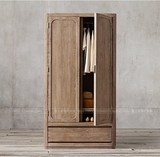 美式实木双门衣柜复古做旧衣橱简易带抽屉卧室家具简约两门储物柜