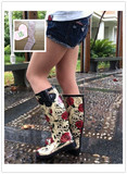 新款外贸时尚韩国女鞋个性骷髅头玫瑰花雨鞋 雨靴  水鞋正品批发