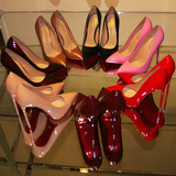 香港代购裸色高跟鞋酒红色12cm尖头超高跟细跟红底浅口单鞋女鞋