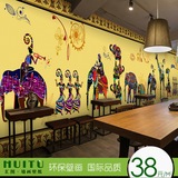 印度风情大象墙纸舞蹈室瑜伽馆餐厅3D复古壁纸健身房无缝大型壁画