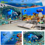 3d立体海底世界墙纸 酒店客厅背景墙纸无缝整张大型壁画 海豚壁纸