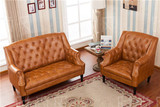 美式乡村单人沙发双人皮艺沙发组合欧式复古沙发咖啡厅酒吧沙发椅