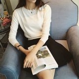 韩版春秋装套头针织衫女短款 毛衣长袖t恤打底衫修身纯色上衣高腰