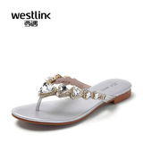 Westlink西遇女鞋2016夏季新款水钻人字拖平底夹脚外穿凉拖鞋女夏