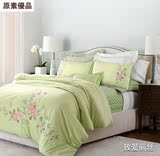 外贸纯棉四件套1.8m全棉刺绣样板房美式田园绿色床上用品被套床单