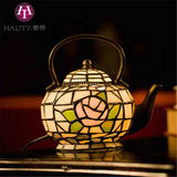 蒂凡尼灯美式复古床头小夜灯欧式创意玫瑰茶壶装饰灯纯手工彩玻灯