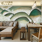 千贝 日式墙纸 卧室沙发背景墙墙纸饭店大型壁画餐馆樱花山水壁纸