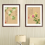 桃花菊花十字绣古典花卉系列中国画字画水墨画名画客厅竖版小幅画