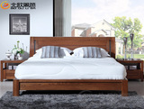 北欧篱笆上海厂家直销纯榆木家具全实木床1.8米双人床婚床原木色