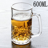 加厚啤酒把杯透明玻璃钻石啤酒杯带把大容量扎啤杯玻璃茶杯600ml