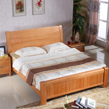 全实木床 榉木床 单双人床 木质床1.8米现代中式婚床远程家具包邮