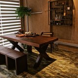 美式乡村loft实木餐桌椅 复古原木长方形咖啡桌 小户型家用桌凳子