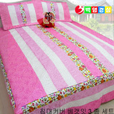 韩国进口贡缎棉专柜正品外贸绗缝三件套 粉彩条纯棉类床罩包邮