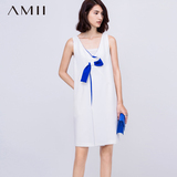 初上市价269元*Amii[极简主义]春新高级定制V领领结撞色连衣裙