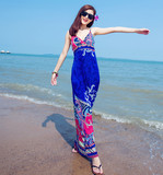 泰国度假性感连衣裙修身显瘦波西米亚吊带长裙海边印花吊带沙滩裙
