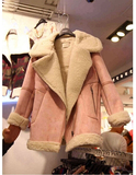 韩国代购秋冬新款女装羊羔毛斜拉链保暖大翻领短款棉衣加厚短外套
