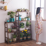 简约现代防腐木植物架室内花架实木多层组装地面客厅木头花架子