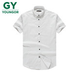 GY春夏新款男士白底黑圆点满地韩版修身商务休闲青年潮流短袖衬衫