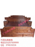 实木床雕花床榫卯结构榆木床板式床新中式 1.8米中式高箱体储物床