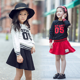 女童套装春装2016新款童装儿童宝宝韩版潮蕾丝字母卫衣短裙两件套
